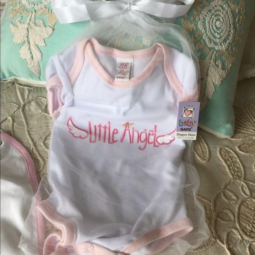 Baby girl Ganz 3-6 mos diaper shirt angel bib set